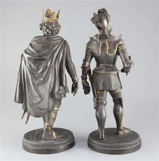 A pair of 19th century French parcel gilt bronze figures, height 15in.